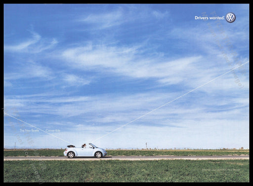 Volkswagen Beetle Convertible  2000s Print Advertisement Ad 2003 Fetch the Paper!