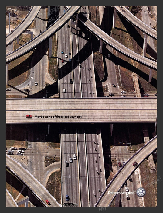 2002 Volkswagen "Driver's Wanted" Highway Exit Ramps Print Advertisement Ad