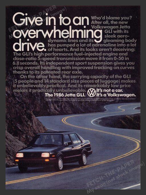 Volkswagen Jetta GLI 1980s Print Advertisement 1985 Fetch the Paper!
