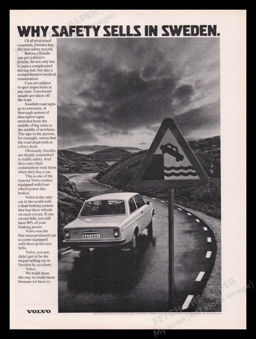 Volvo Car 1970s Print Advertisement Ad 1972 Sweden Road Driving Fetch the Paper!