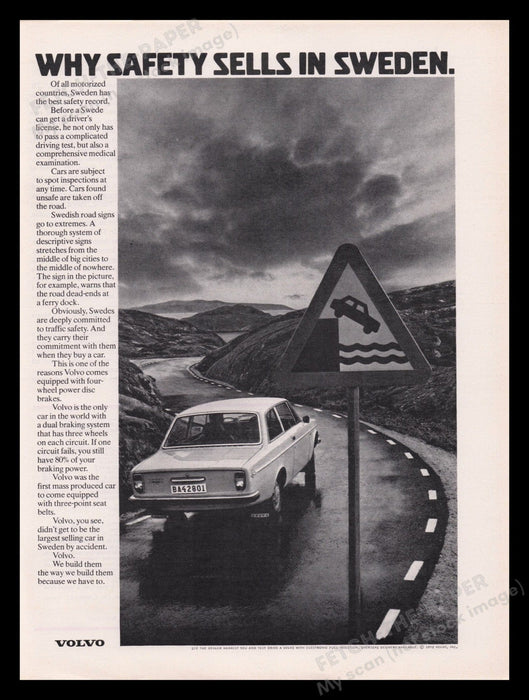 Volvo Car 1970s Print Advertisement Ad 1972 Sweden Road Driving Fetch the Paper!