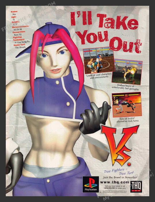 1997 Print Advertisement Vs. (Mia character) Video Game Ad.