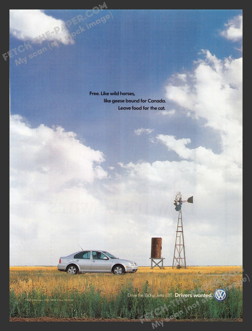 2001 VW Volkswagen Jetta Windmill Print Advertisement Ad.