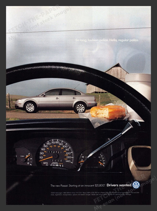 2001 VW Volkswagen Passat Donut Dashboard Police Car Print Advertisement Ad