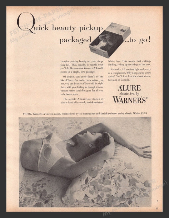 1956 Warner's A'lure Elastic Bra Print Advertisement Ad