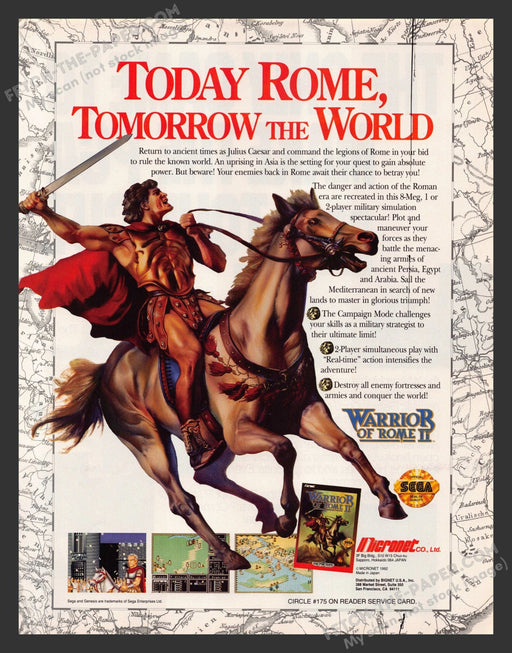 1991 Print Advertisement Warrior of Rome II Video Game Ad.