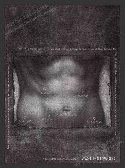 West Hollywood Travel Promo 6 Pack Abs 1990s Print Advertisement 1996 Fetch the Paper!