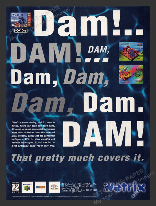 1998 Wetrix "Dam...there's a storm coming!" Video Game Print Advertisement