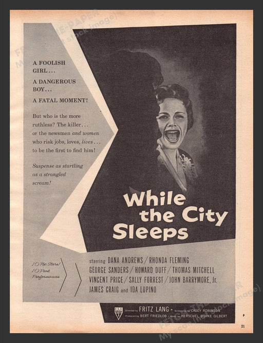 1956 While the City Sleeps Movie Release Print Advertisement Ad