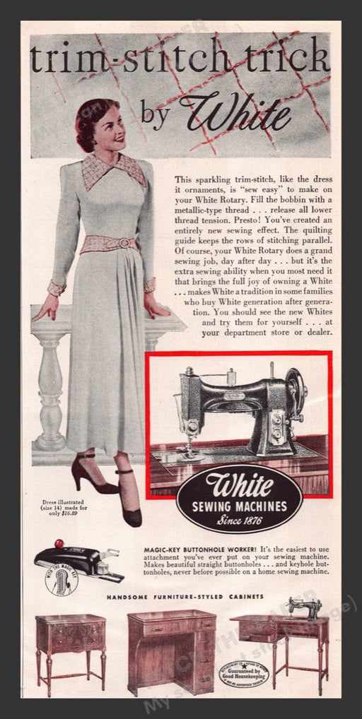 1948 White Sewing Machines Trim-Stitch Trick Print Advertisement Ad