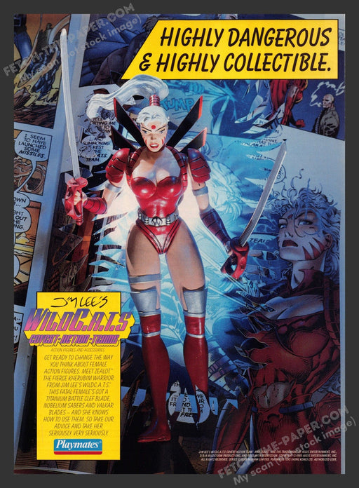 1995 Print Advertisement Wild C.A.T.S. Playmates Zealot Figure Video Game Ad.