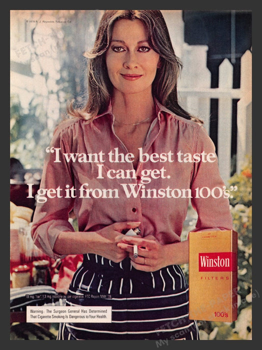 1979 Winston 100's Cigarettes Outside Picnic Print Advertisement Ad