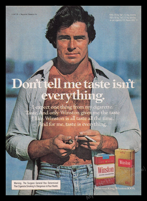 Winston Cigarettes 1970s Print Advertisement Ad 1978 Sexy Chest Guy Fetch the Paper!
