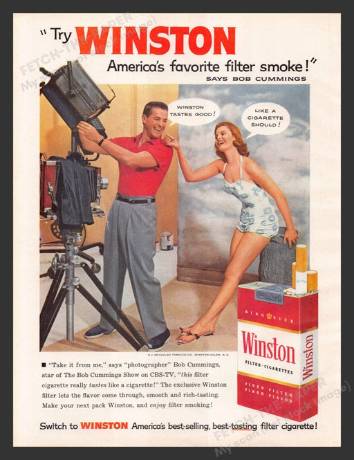 1956 Winston Cigarettes Photographer Bob Cummings Print Advertisement Ad