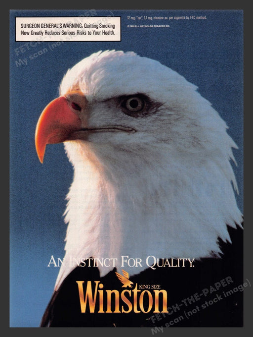 1991 Winston King Size Cigarettes American Bald Eagle Print Advertisement Ad