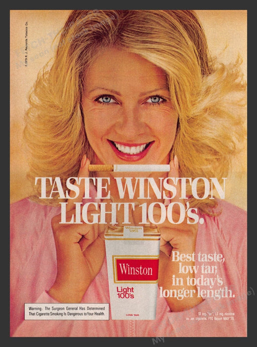 1979 Winston Light 100's Cigarettes Blonde Lady Print Advertisement Ad