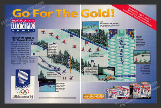 1994 Print Advertisement 2 Page Winter Olympic Games Lillehammer Video Game Ad.