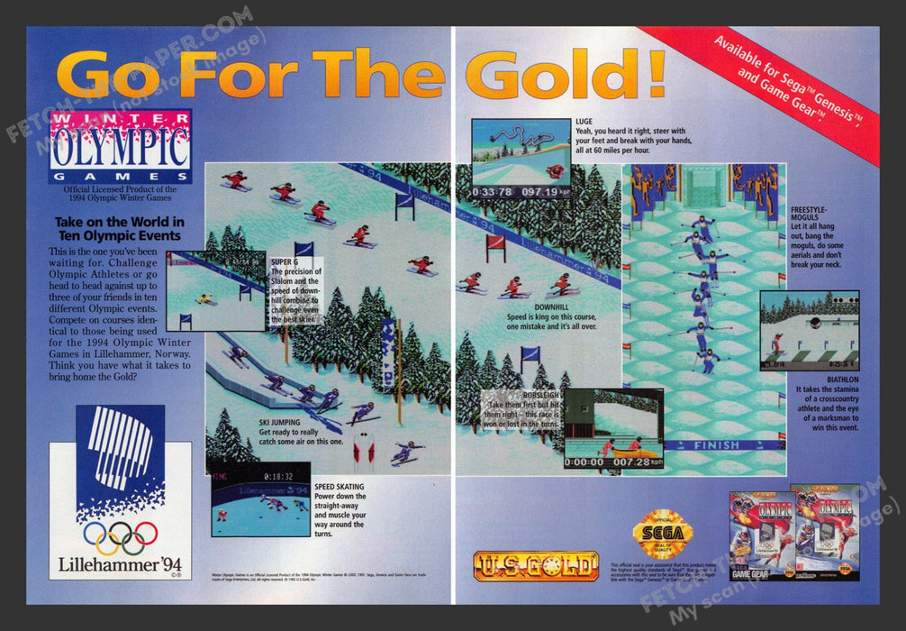 1994 Print Advertisement 2 Page Winter Olympic Games Lillehammer  Video Game Ad.