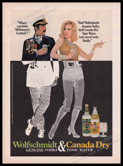 Wolfschmidt & Canada Dry Vodka 1970s Print Advertisement Ad 1972 Millionaire Fetch the Paper!