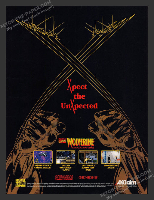 1994 Print Advertisement Wolverine Adamantium Rage Marvel Comics Video Game Ad.