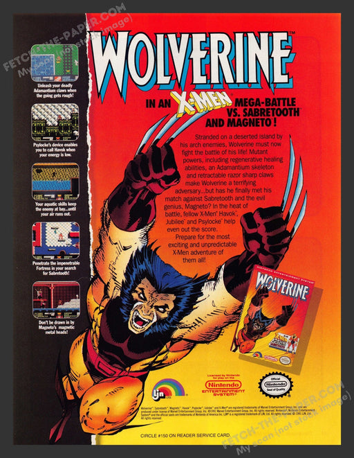 1991 Print Advertisement Wolverine X-Men Marvel Video Game Ad.