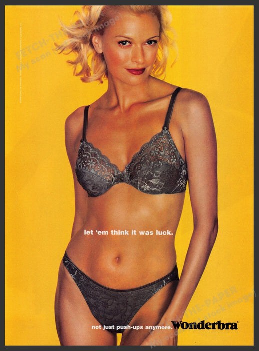 Wonderbra Lingerie 1990s Print Advertisement Ad 1999 Bra Luck Fetch the Paper!