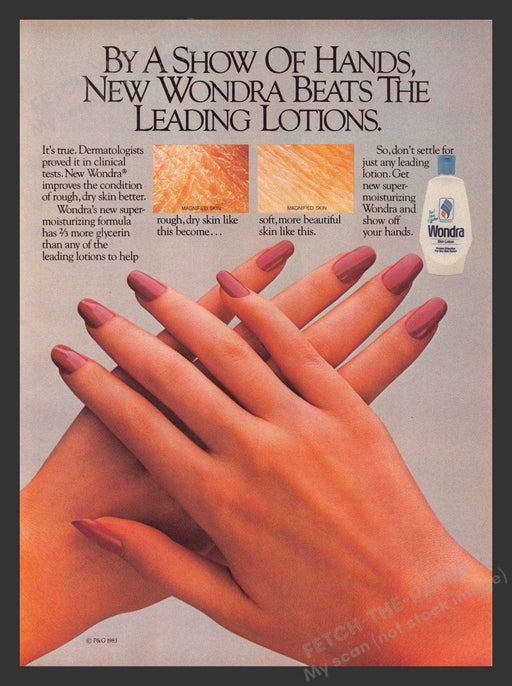 1983 Wondra Skin Lotion Hands Print Advertisement Ad
