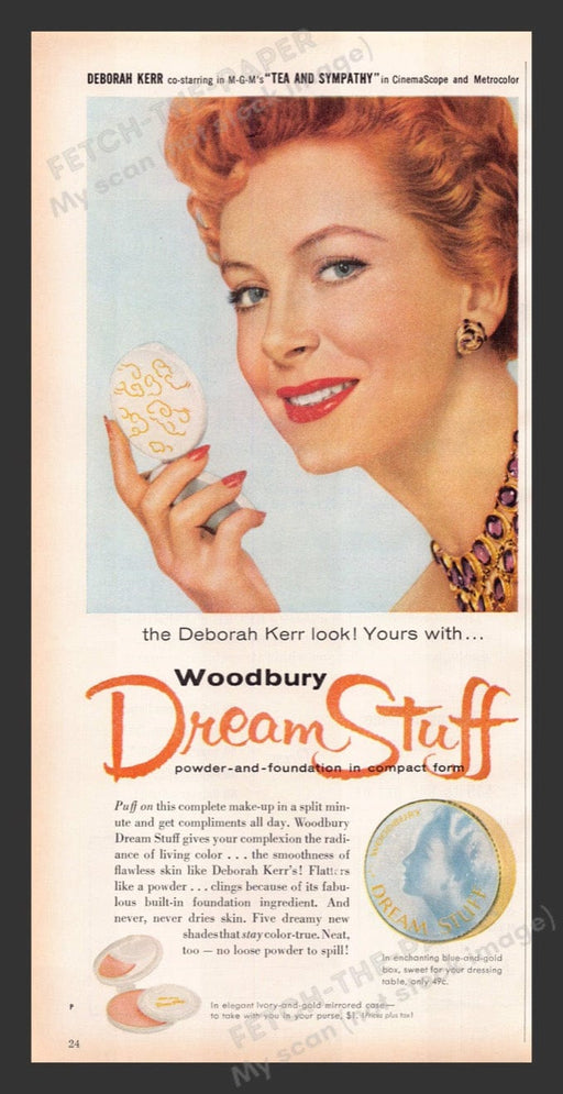 1956 Woodbury Dream Stuff Cosmetics Deborah Kerr Print Advertisement Ad