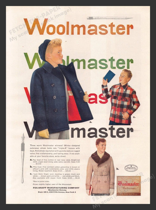 1948 Woolmaster Outerwear Boys' Jackets Print Advertisement Ad