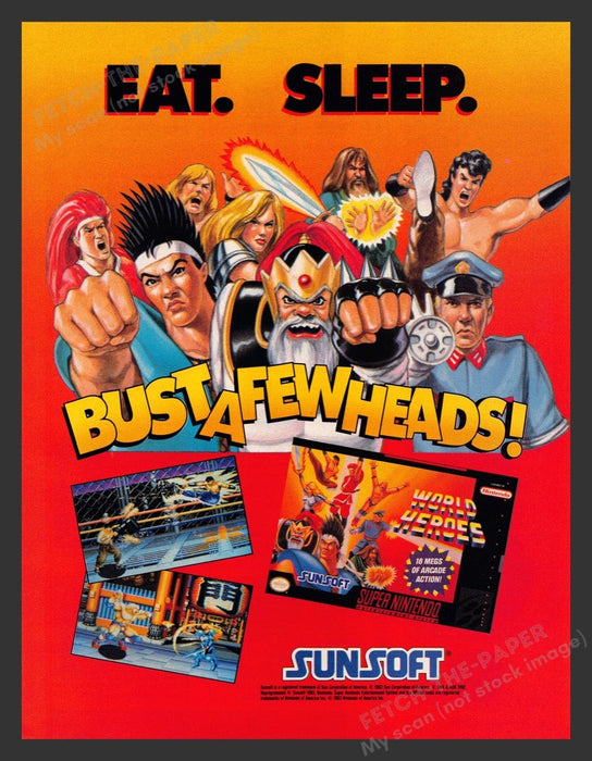 1993 World Heroes "Bust a few heads!" Turtles Video Game Print Advertisement