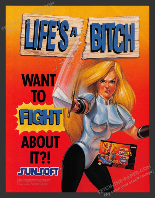 1993 Print Advertisement World Heroes Super Nintendo Video Game Ad.