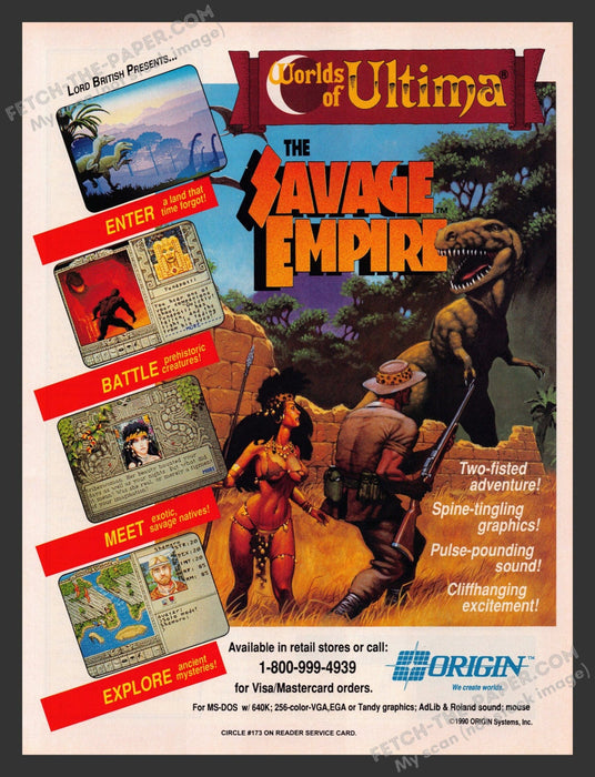 Worlds of Ultima: The Savage Empire 1990s Video Game Print Advertisement Ad 1991 Fetch the Paper!