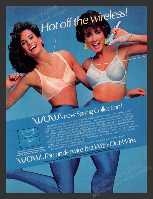 1986 WOW's New Spring Collection Wireless Bra Friends Print Advertisement Ad
