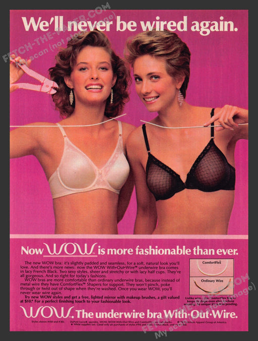 1985 Print Advertisement WOW Without Wire Bras Lingerie 1980s Ad.