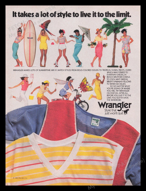 Wrangler Clothing 1980s Print Advertisement Ad 1985 Outdoor Women Fetch the Paper!