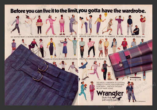1984 Wrangler Clothing Style that Won't Quit Print Advertisement (2 Pages)