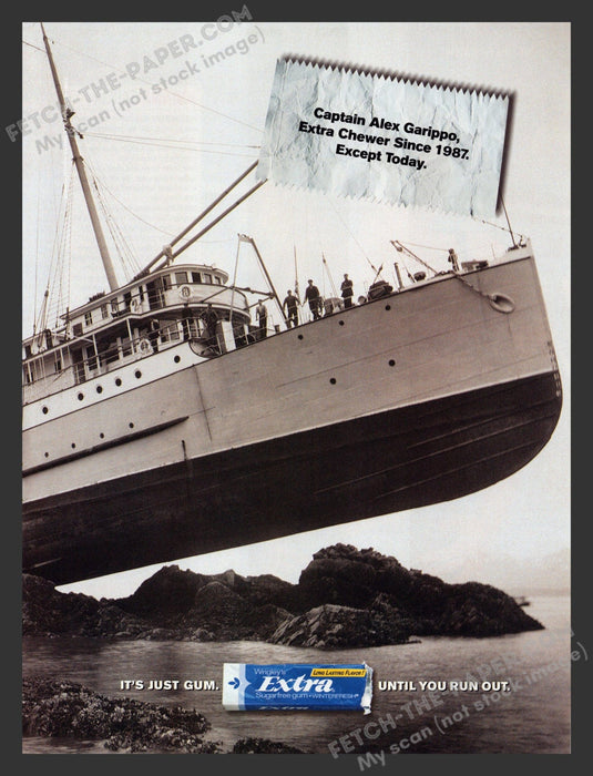 2001 Wrigley's Extra Chewing Gum Alex Garippo Shipwrecked Print Advertisement.