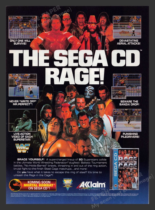 1994 WWF Rage Cage Video Game Print Advertisement