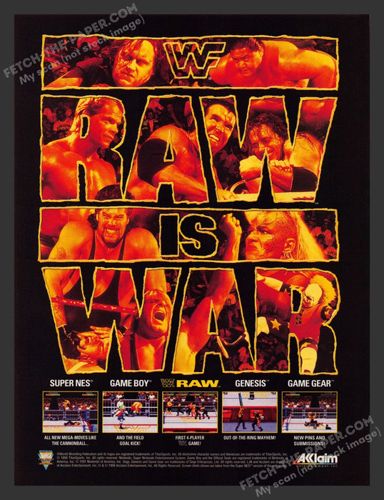 1994 Print Advertisement WWF Raw Wrestling Video Game Ad.
