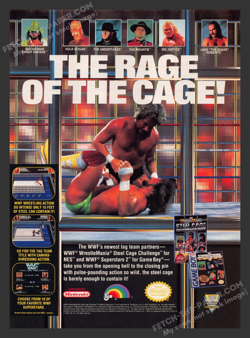 1992 Print Advertisement WWF Wrestlemania Steel Cage Challenge Video Game Ad.