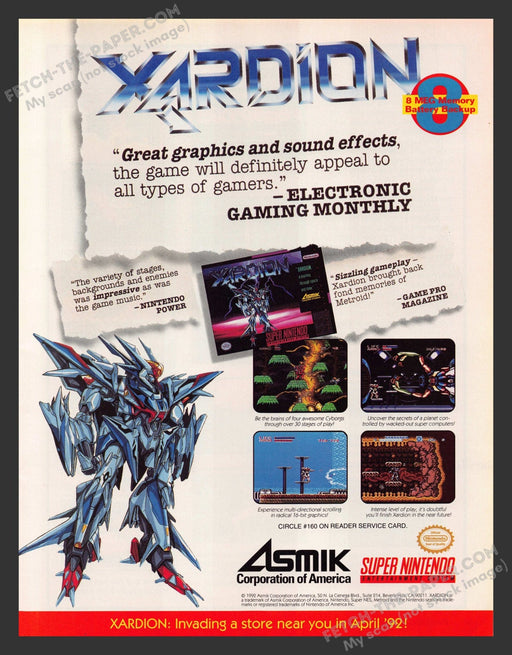 1992 Print Advertisement Xardion Video Game Ad.