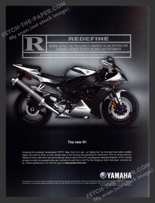 2002 Yamaha YZF-R1 Motorcycle Print Advertisement Ad.