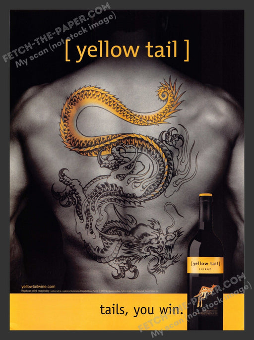 2007 Print Advertisement Yellow Tail Shiraz Dragon Tattoo Alcohol Ad.