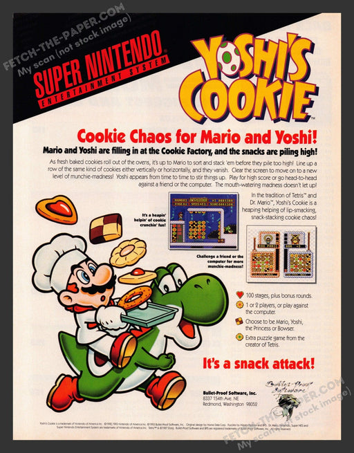 1993 Print Advertisement Yoshi's Cookie Video Game Ad.