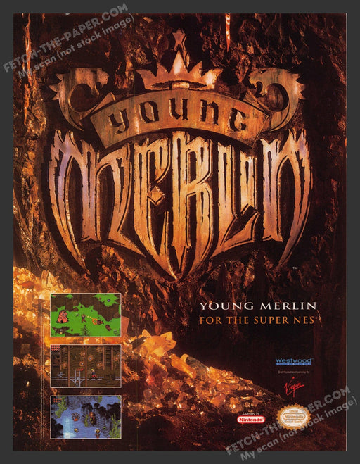 1993 Print Advertisement Young Merlin Nintendo Video Game Ad.