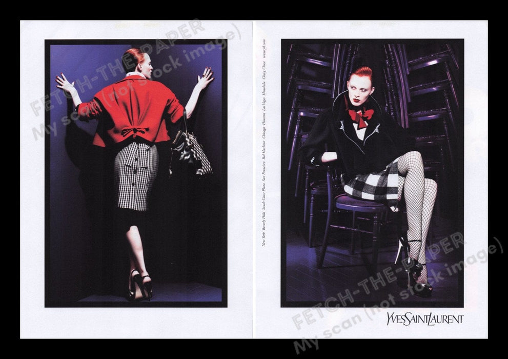 Yves Saint Laurent 2000's Print Advertisement Ad (2 pages) 2007 Fish Net Legs Fetch the Paper!