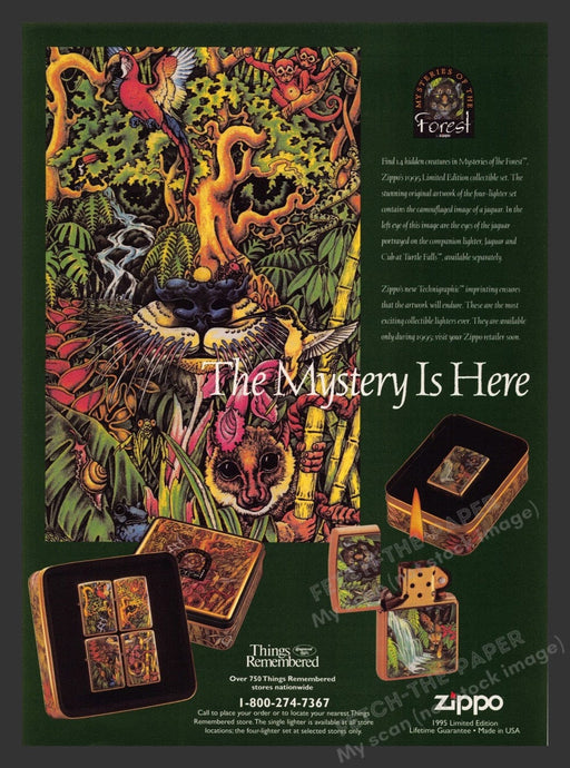 1995 Zippo Lighter "Mysteries of the Forrest" Print Advertisement Ad