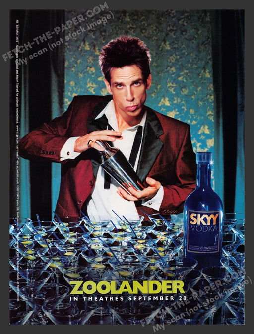 2001 Print Advertisement Zoolander Skyy Vodka #8 "69 Martinis" Alcohol Movie Ad.